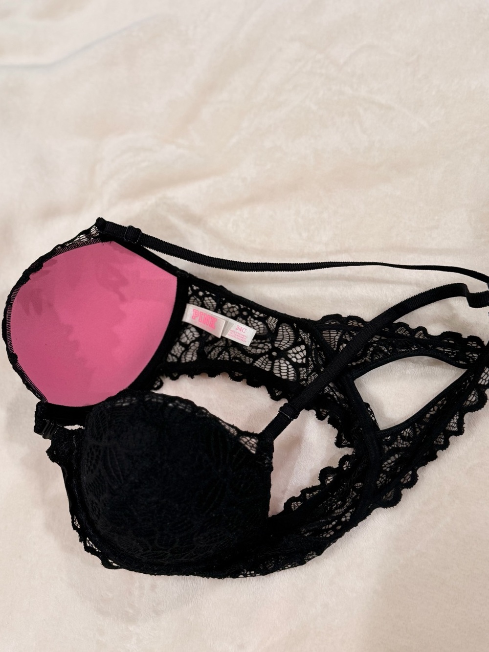 PINK Victoria's Secret Black Lace Racerback Push-Up Bra - Picture 3 of 5